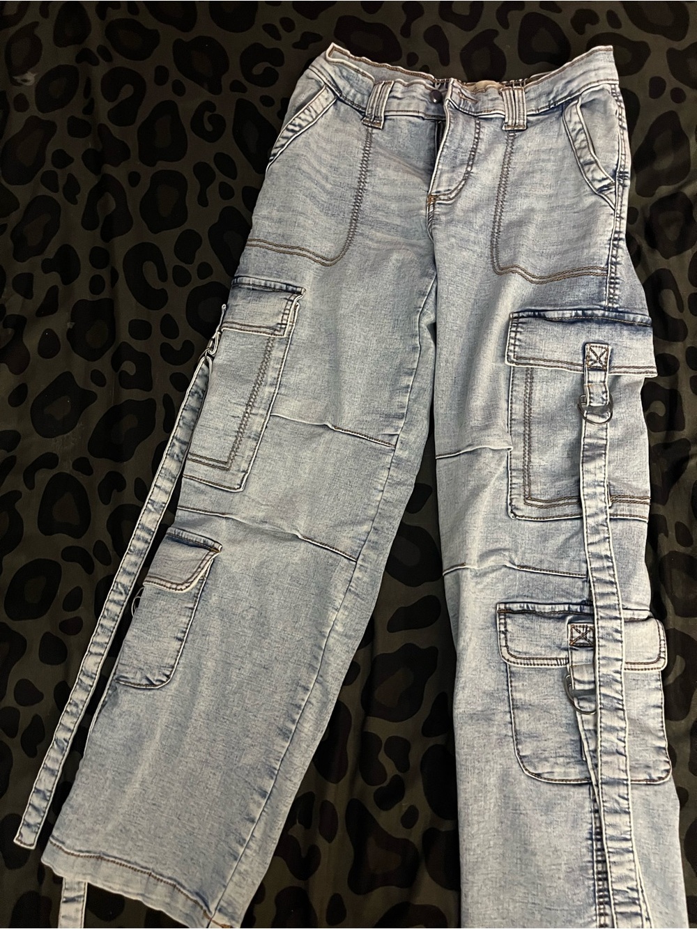 Light Blue Women’s Cargo Jeans - Casual Utility Style